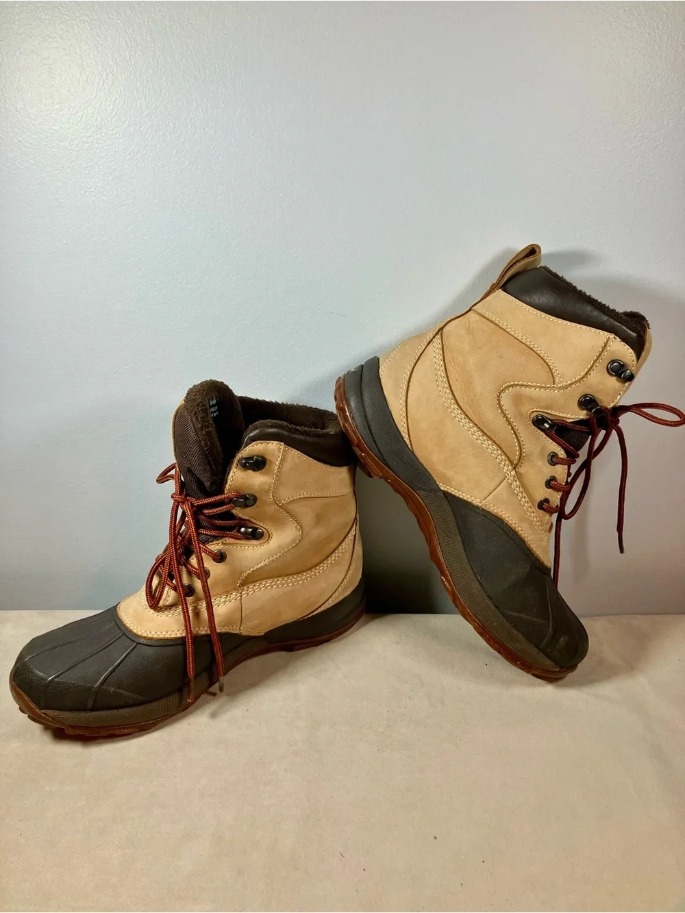 LL Bean Women's Primaloft Brown Duck Rain Boots Size 9 Med Waterproof Insulated